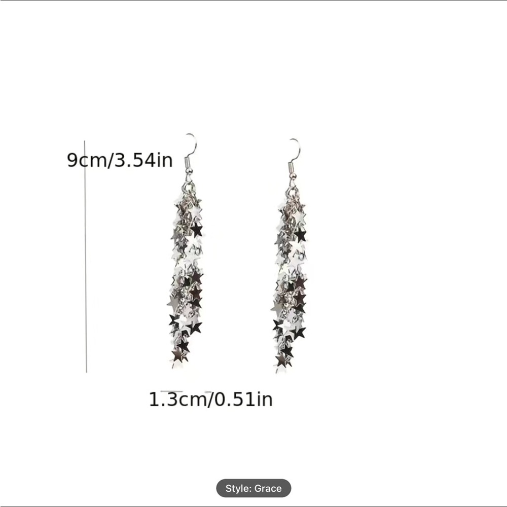 ⭐️🌟 NWT-GLAM Shiny Silver Star Drop Earrings ⭐️🌟 - Picture 2 of 4